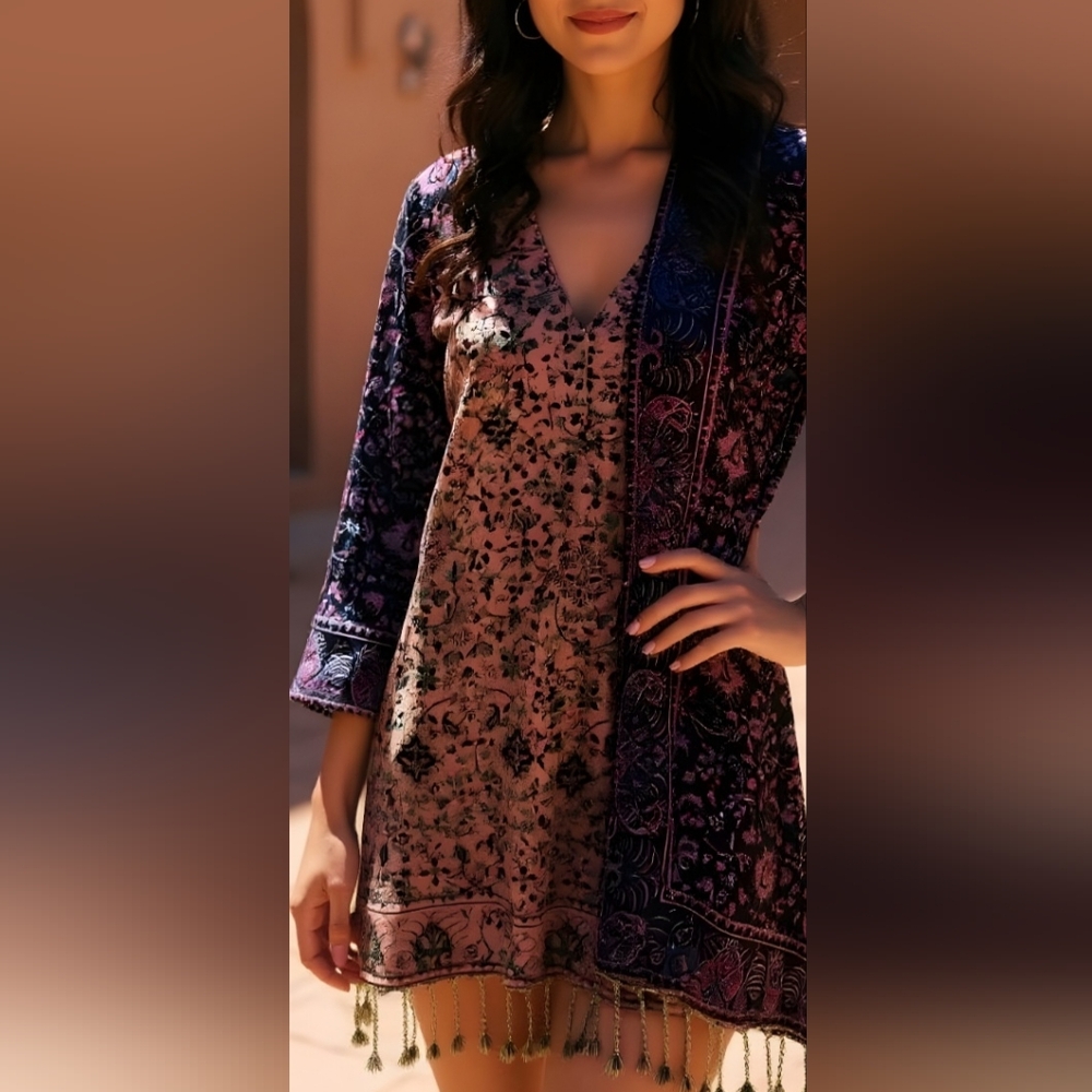 Bohemian Embroidered Kimono Paisley Open Cardigan S/M - Picture 6 of 16